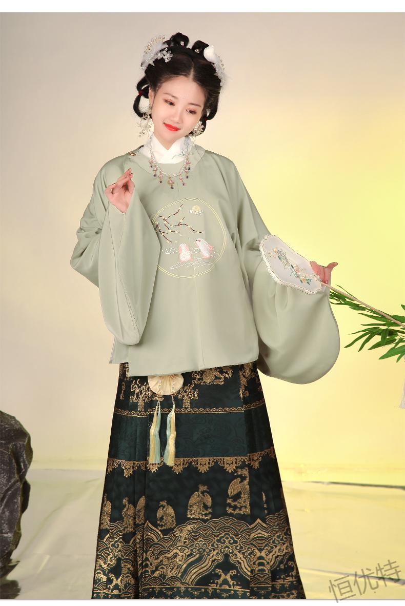 汉服马面裙全套短款桂月兔明制女中国风袄裙圆领袍补服妆花日常款