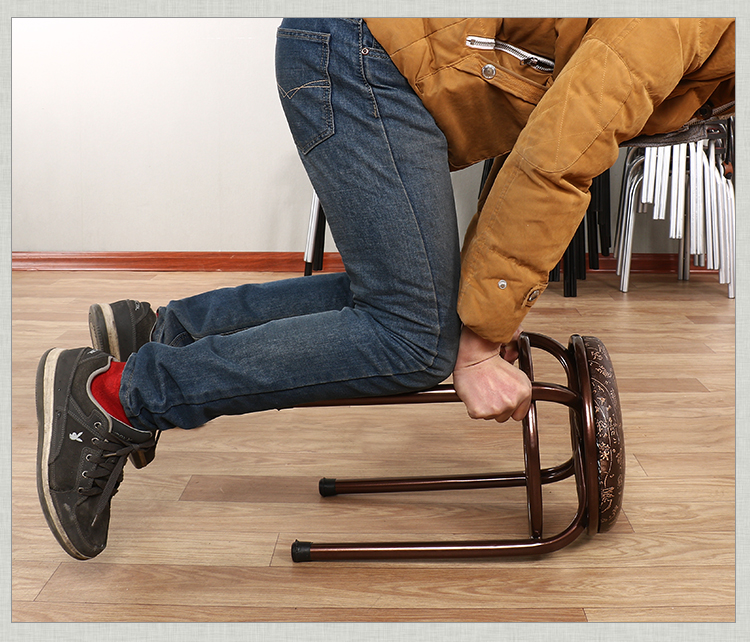 简易凳子加厚钢管三脚折叠圆凳家用板凳饭馆餐厅凳圆凳子加厚银腿橙面