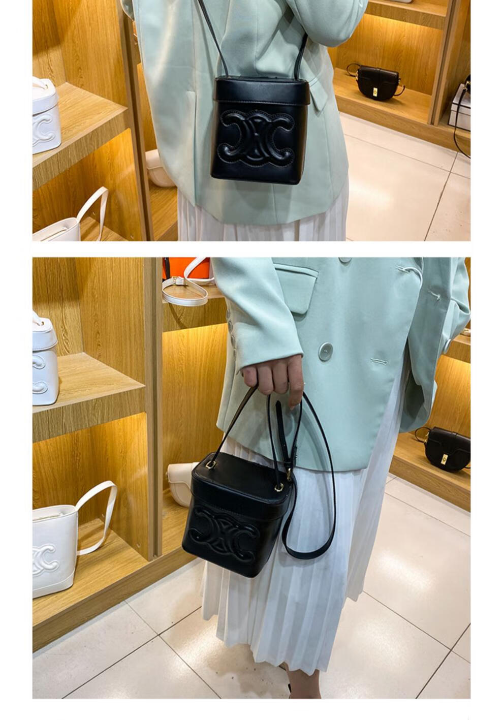 小ck2022新款凯旋门小盒子包饭盒包牛皮时尚走秀款mini气质手拎小方