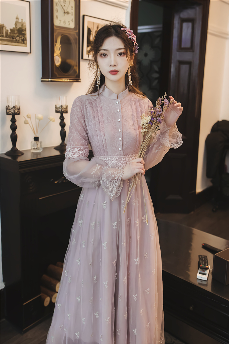 送女友闺蜜成人礼生日礼物毕业礼服公主裙仙仙的超仙秋季淡紫色蕾丝到