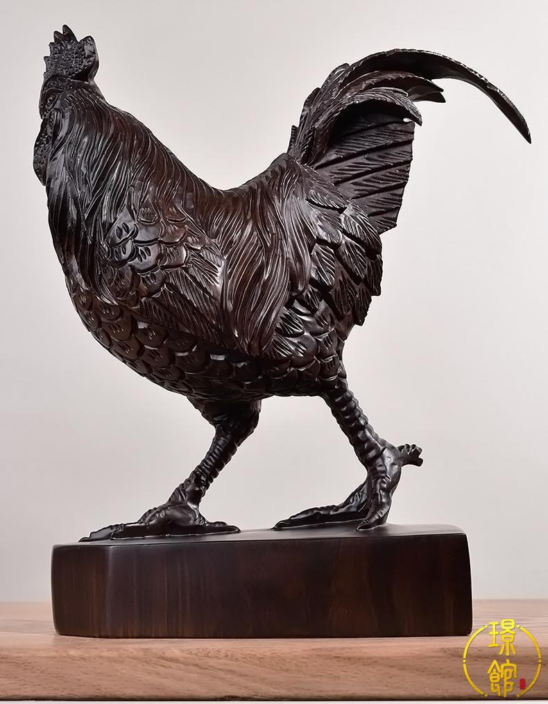 璟馆整木雕乔迁风水家居客厅摆设红木雕刻创意木雕鸡摆件实木质大公鸡