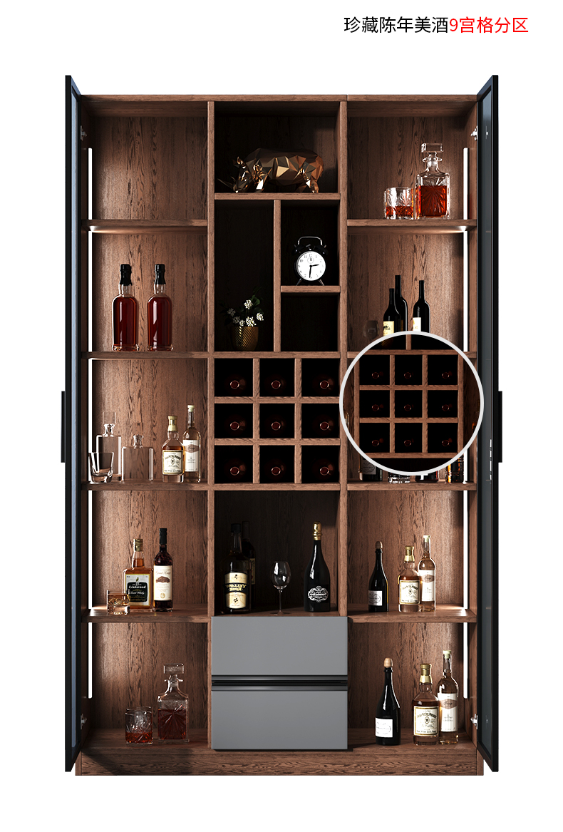 玻璃酒柜现代简约酒柜靠墙客厅现代简约一体意式轻奢展示玻璃门酒柜