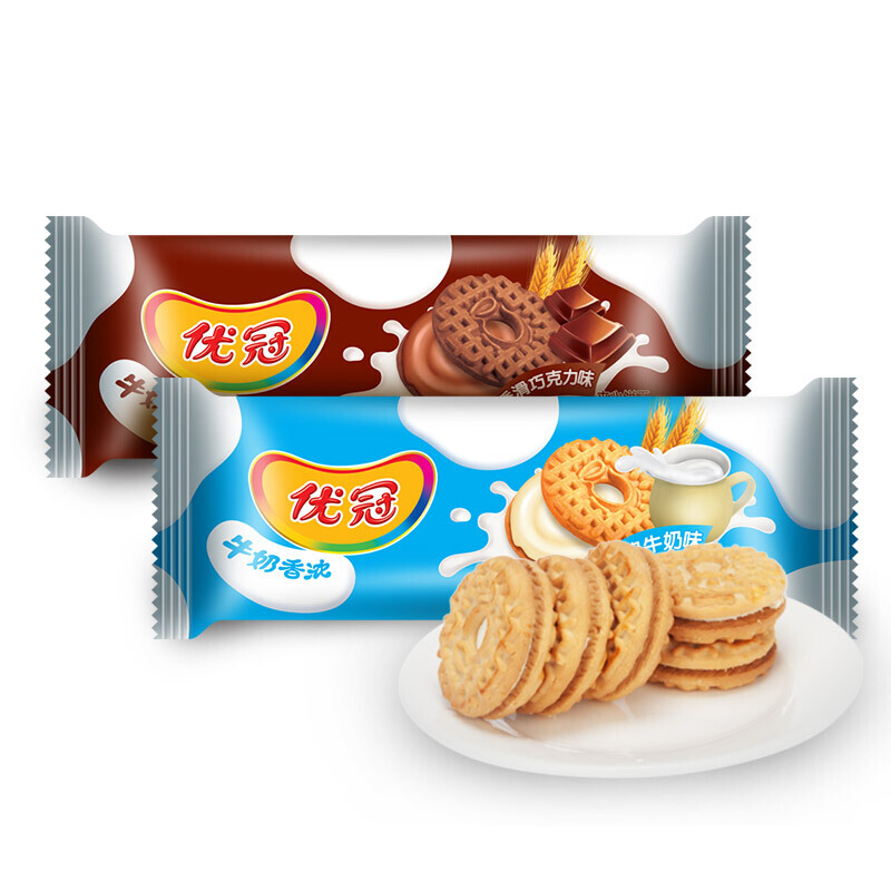 优冠牛奶饼干小包装达能牛奶饼干夹心香脆饼干整箱吃饱肚子的零食