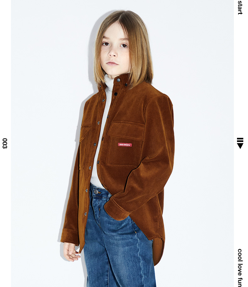 littlemoco童装冬装新品新款灯芯绒翻领长袖男童保暖衬衣摩卡棕色