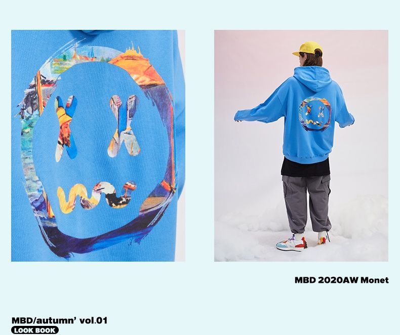 mbd小恶魔笑脸油画男连帽情侣装秋冬潮牌宽松国潮外套女 黑色 不起球