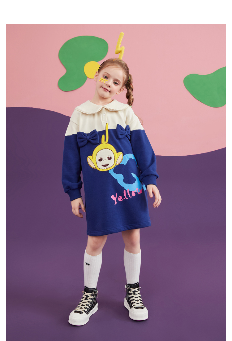 【天线宝宝】mqd童装女童大翻领连衣裙21秋季新款卡通印花公主裙 浅