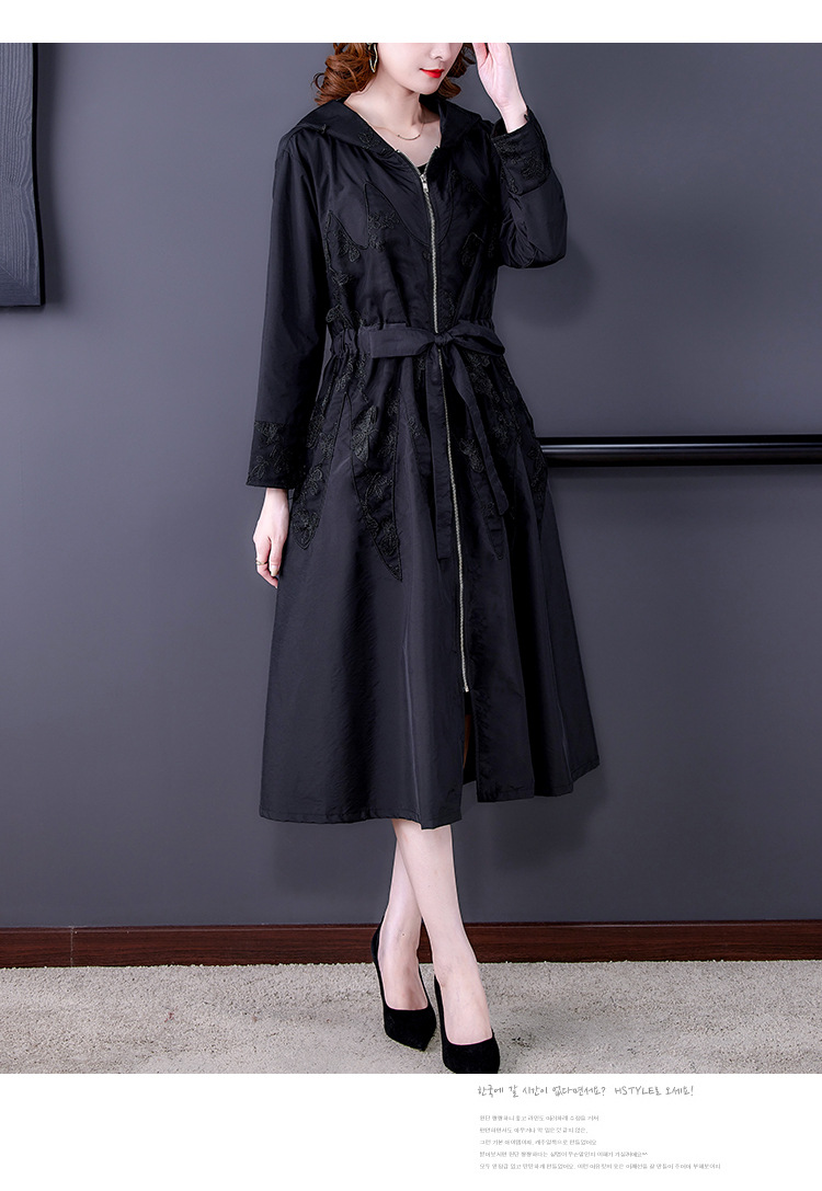 沫筱雪女装风衣外套女2022秋季新款女装刺绣连帽宽松显瘦中长款外套