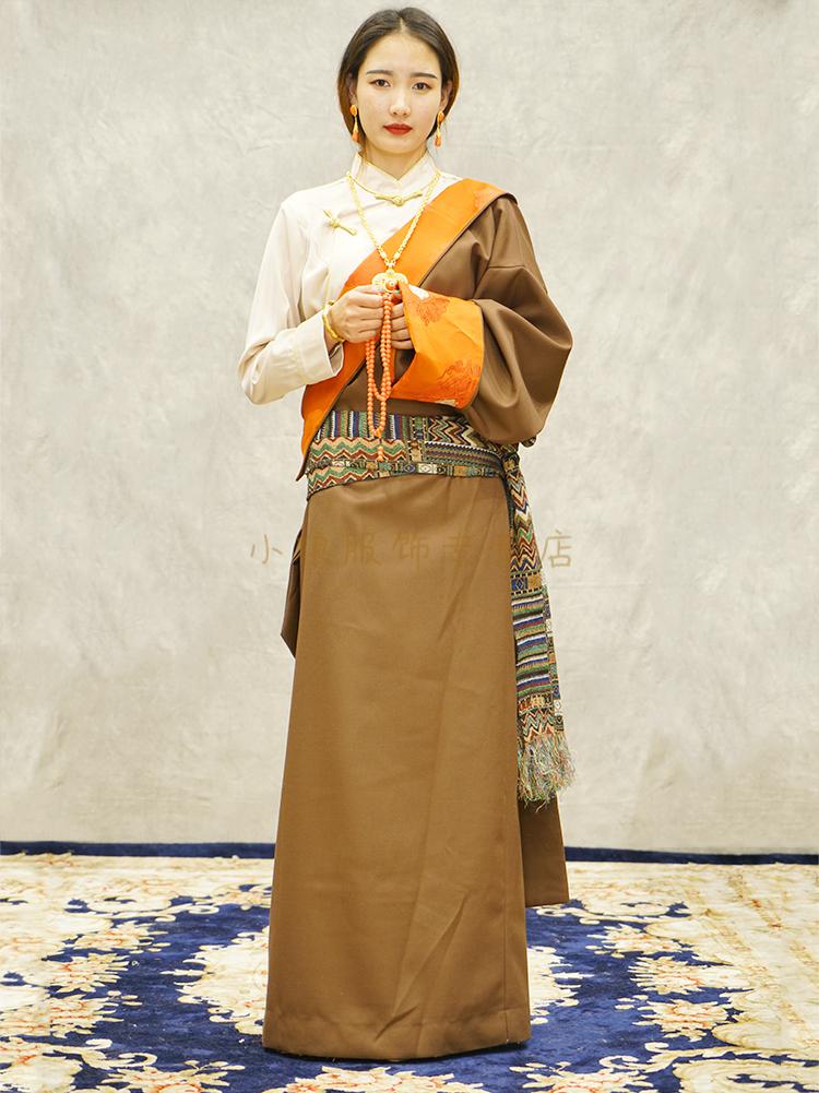 藏服 女装藏袍2021新款藏族服饰夏藏服藏装拍摄服生活装 米白色上衣 m