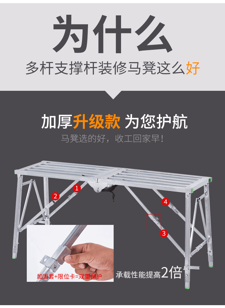 瑞韵珊马凳折叠升降加厚脚手架室内装修刮腻子便携可伸缩工程梯子平台