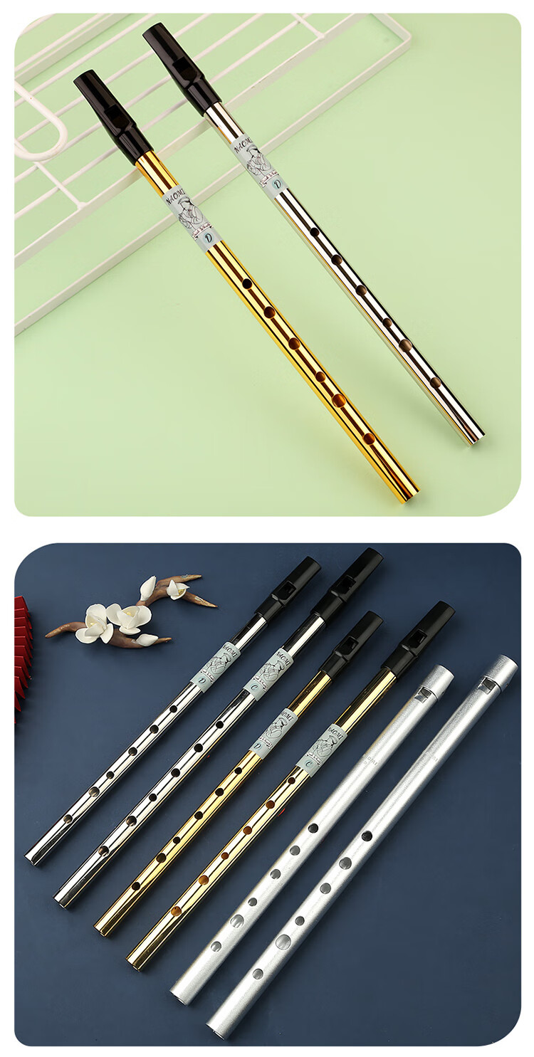 哨笛爱尔兰初学者入门金属直笛六孔c调d调高音演奏竖笛乐器 【亮银色c