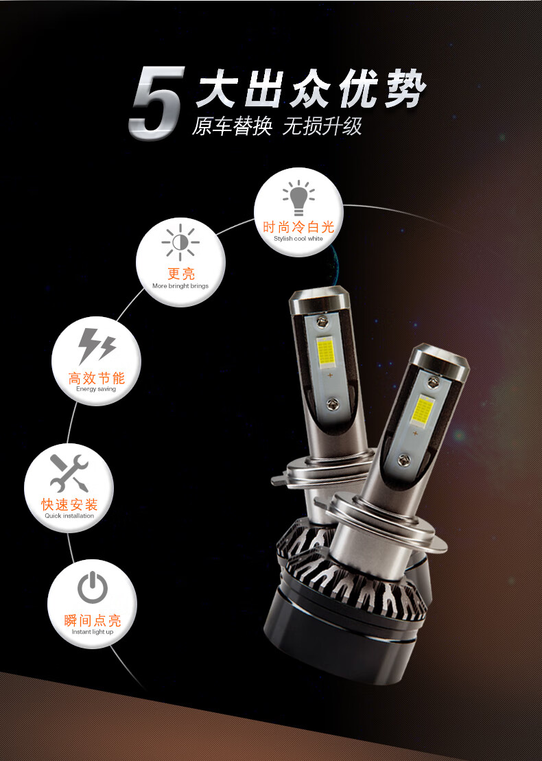 欧司朗osr汽车大灯ledh4h7h8h9h11h16灯泡12v6000k超亮远近光一体改装