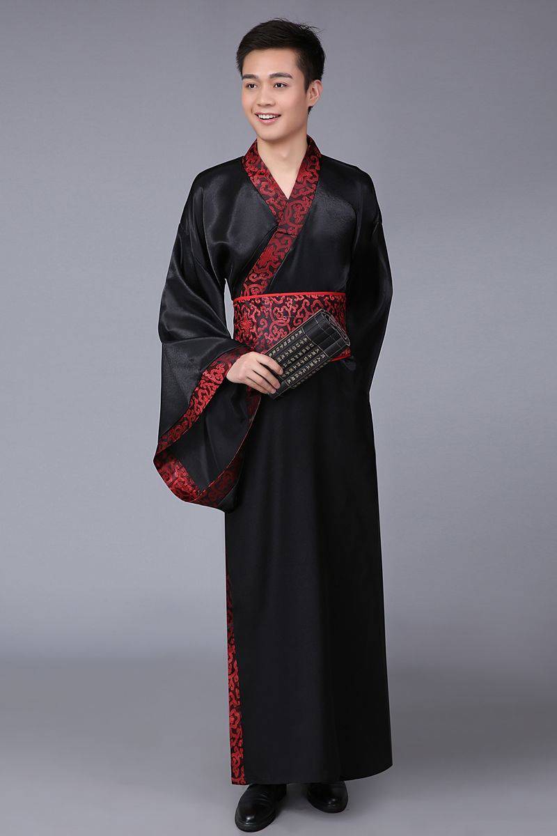 三国臣子官服汉代王爷话剧影视演出服古代男汉服制 黑色黑红边直裾款