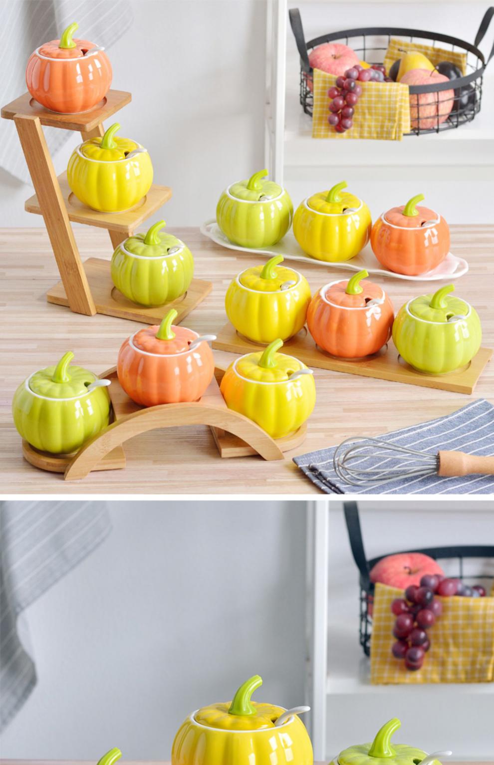 班奇盾创意陶瓷调味瓶套装家用厨房用品味精南瓜油盐罐佐料调料盒