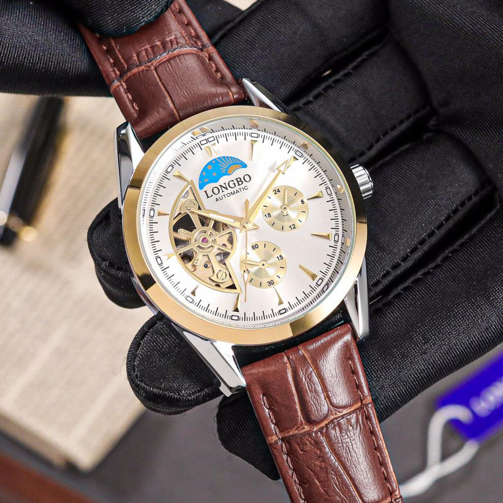 龙波longbo品牌新品直播热卖款机械表全自动透底防水机械男士腕表