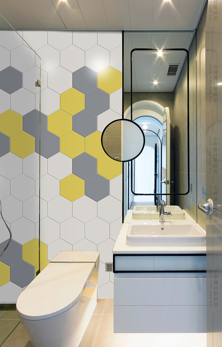 六角砖小花砖 北欧卫生间厨房阳台客餐厅仿古砖六边形瓷砖地砖 23009