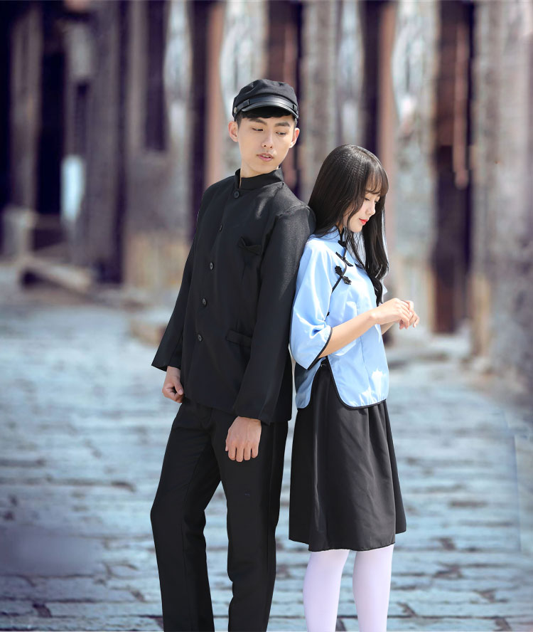 民国学生装演出服五四青年装男毕业大合唱演出班服l下单鞋子的麻烦