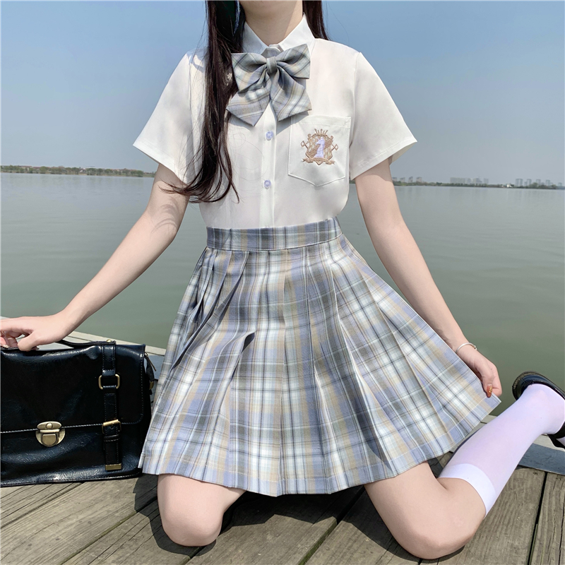 青间白鹿jk制服夏季套装格裙子全套小学生少女水手服现货短裙 【送子