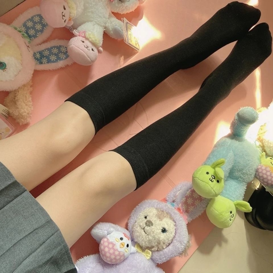 压力袜女美腿塑形可爱小腿袜韩版中筒日系学生冬季防滑春秋小腿袜浅灰