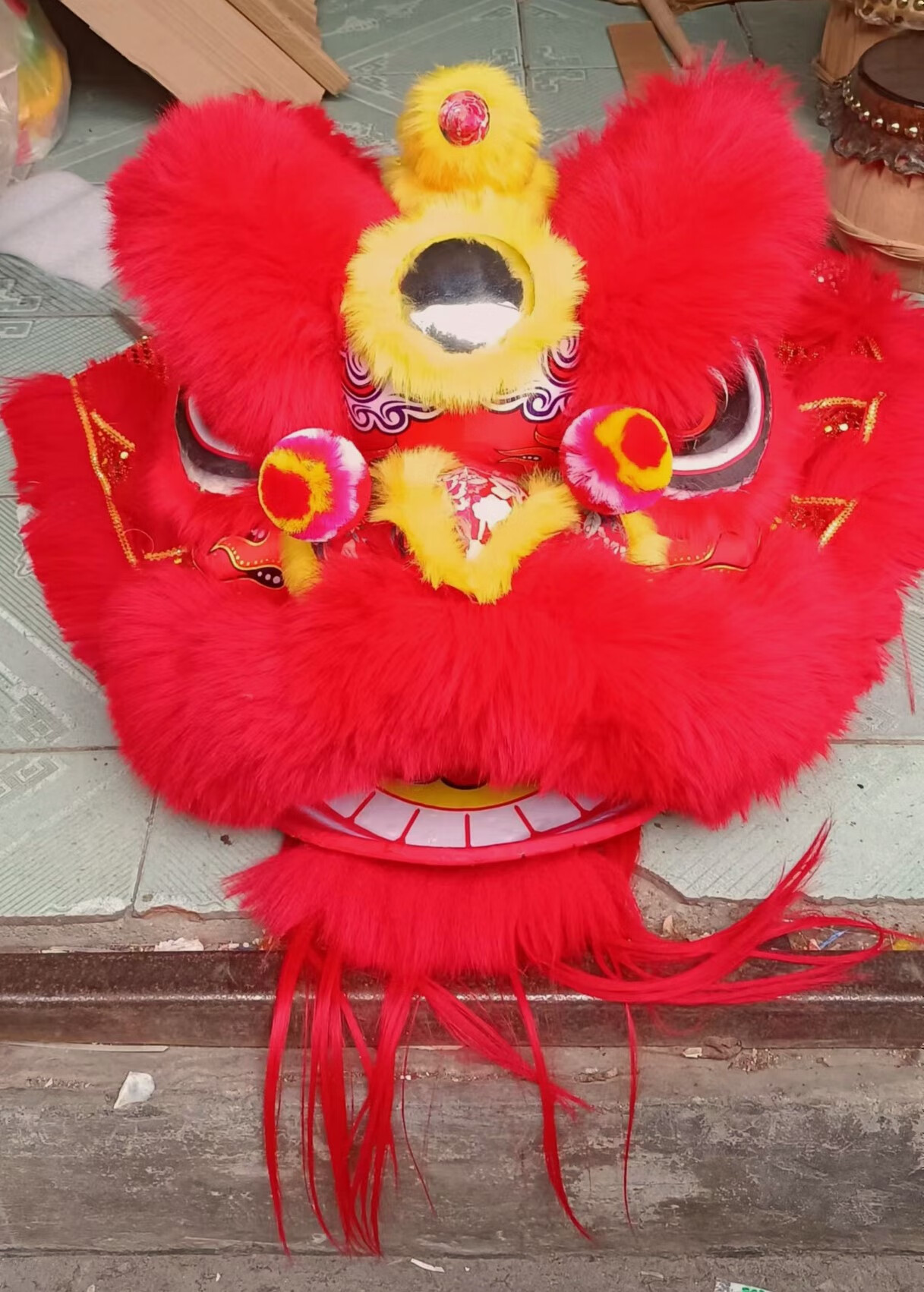 醒狮表演舞台精品全羊毛佛装舞狮子 10寸白色(头 双人舞狮被)【图片