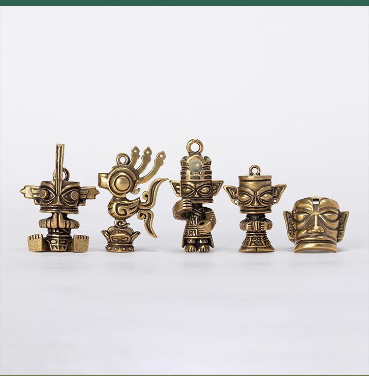 黄铜三星堆文创摆件大力人挂绳钥匙扣祈福神官戒指挂件纪念品吊坠三星