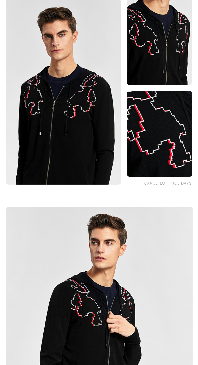 canudilo卡奴迪路熊猫系列针织外套男士修身立领外套男6211905130大红