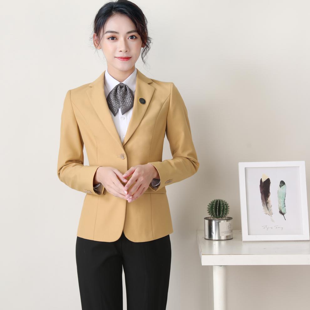 富贵鸟 21世纪不动产西装房地产中介c21男女金黄色西外套职业工作制