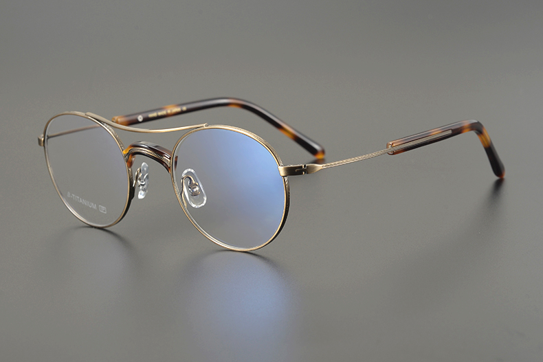 名逸民国手工复古纯圆金丝纯钛眼镜框双梁超轻镜架男日本设计师款 枪