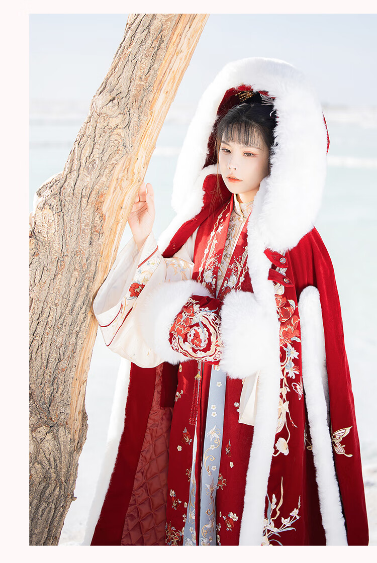 斗篷汉服涂七七【雪中仙】 刺绣斗篷长款披风加绒可拆卸帽子加厚冬季