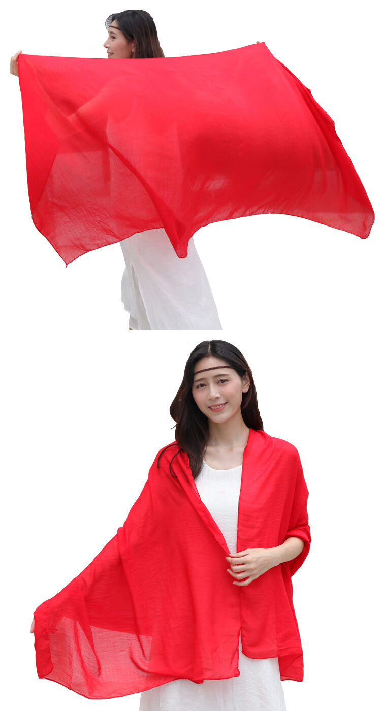 芭雅莲红丝巾演出红围巾大红春夏丝巾跳舞中国红纱巾妈妈围巾品秋冬