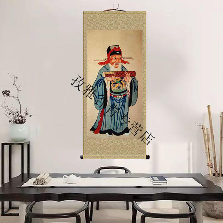 土地爷画像福德正神土地公神像水路画装饰丝绸卷轴画定制 乳白色 成品