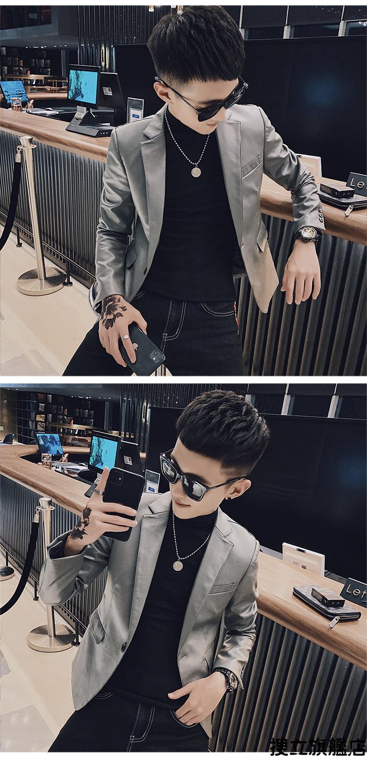 西装外套男年轻男生修身西装外套精神小伙休闲西装男韩版修身皮衣痞帅
