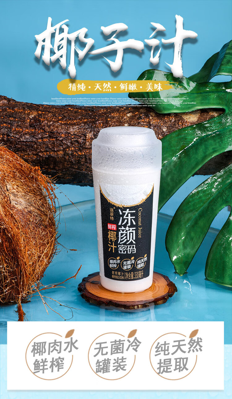 洛菲特 330ml*6瓶 冻颜密码鲜榨椰汁植物蛋白网红椰奶瓶装无菌冷灌