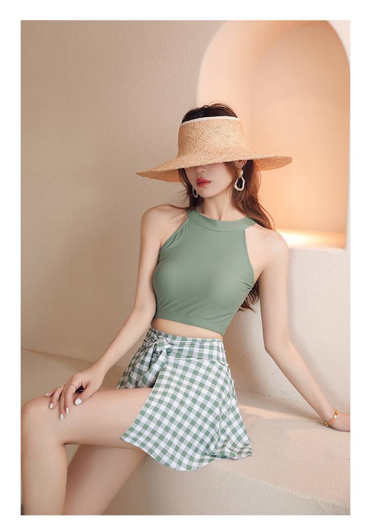 jk泳衣女 女夏日分体裙式两件套显瘦遮肚泳装小胸保守温泉jk学生游泳