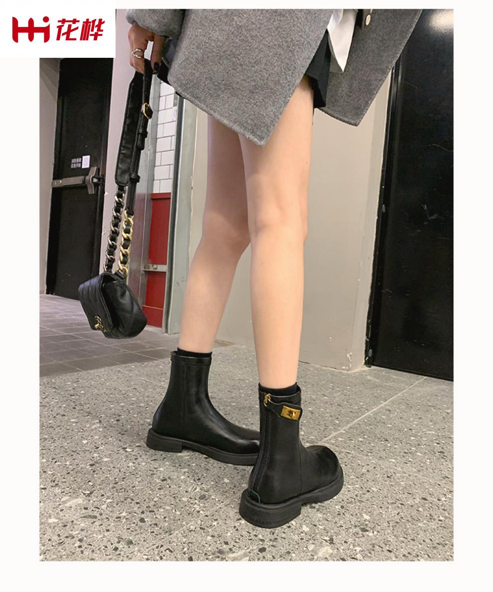 花桦高端品牌女靴中青年女士夏季新款时尚舒适葡萄妈短靴女网红后拉链