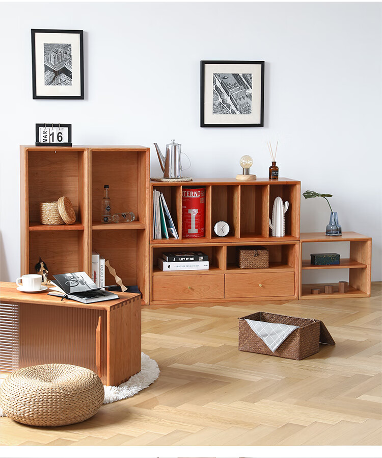 小木柜 北欧书柜实木格子柜自由组合柜多功能单个小木柜简约小书柜
