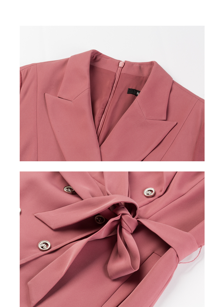 naersi娜尔思茱萸粉西装领连衣裙2022夏季新款通勤七分袖衬衫裙淡红色