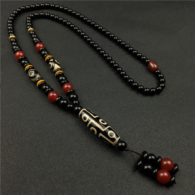 伊梦娇藏传至九眼天珠复古吊坠项链男民族风毛衣链女情人节小礼物1