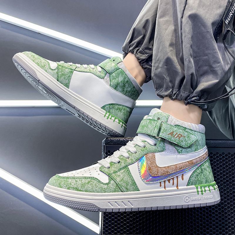 男鞋aj秋季2021新款空军一号高帮板鞋潮流百搭休闲绿运动鞋 浅蓝 39