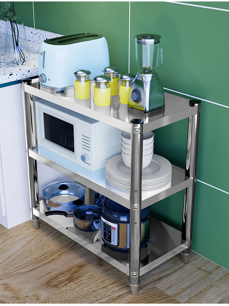 厨房置物架落地多层微波炉烤箱架收纳架加厚不锈钢货架子储物用品加厚
