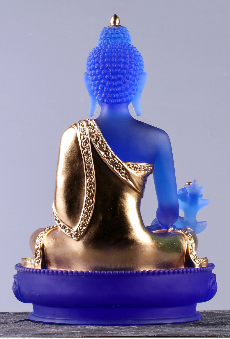 40cm大号贴金琉璃药师佛药师琉璃光如来佛像寺院佛堂家用结缘摆件不贴