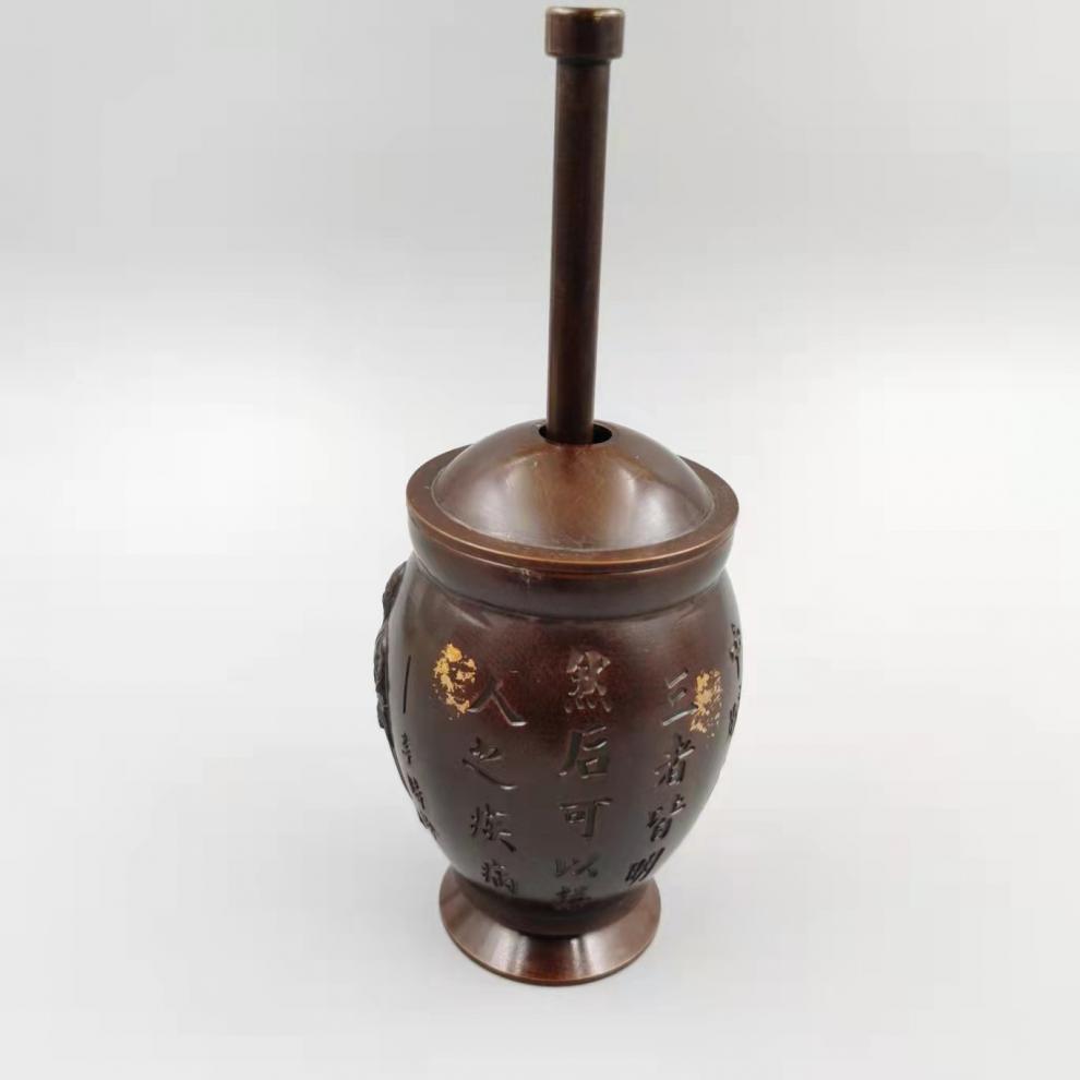 中医研钵纯铜捣药罐实心华佗中药中医摆件老式铜臼冲筒盅研钵研磨器捣