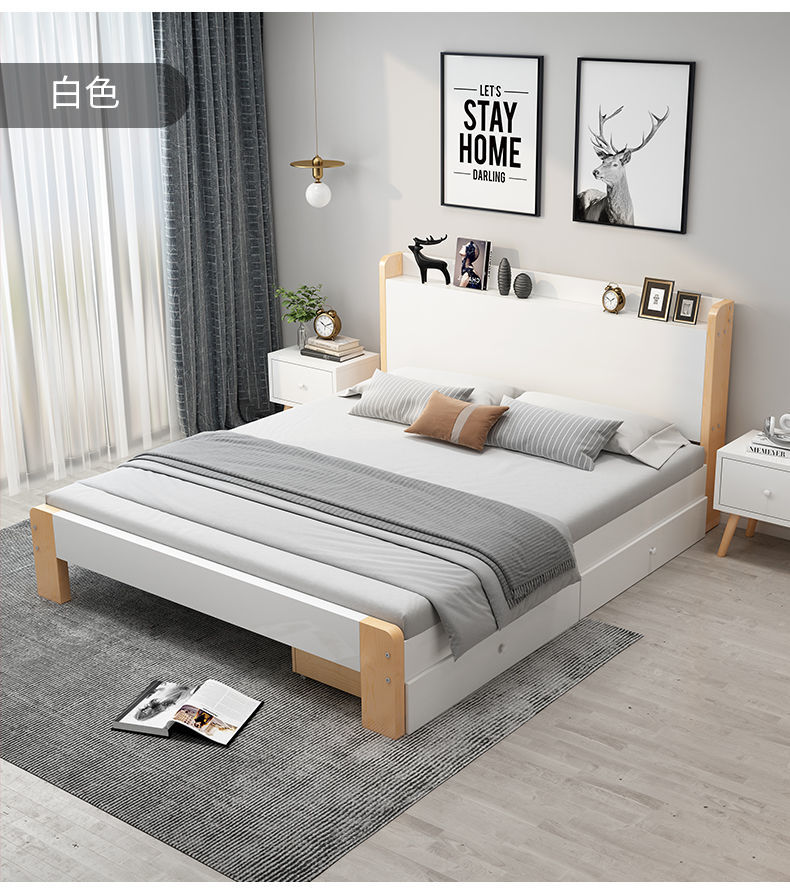 加厚床实木18米主卧双人大床现代简约15家用房床12m单床架加厚款床