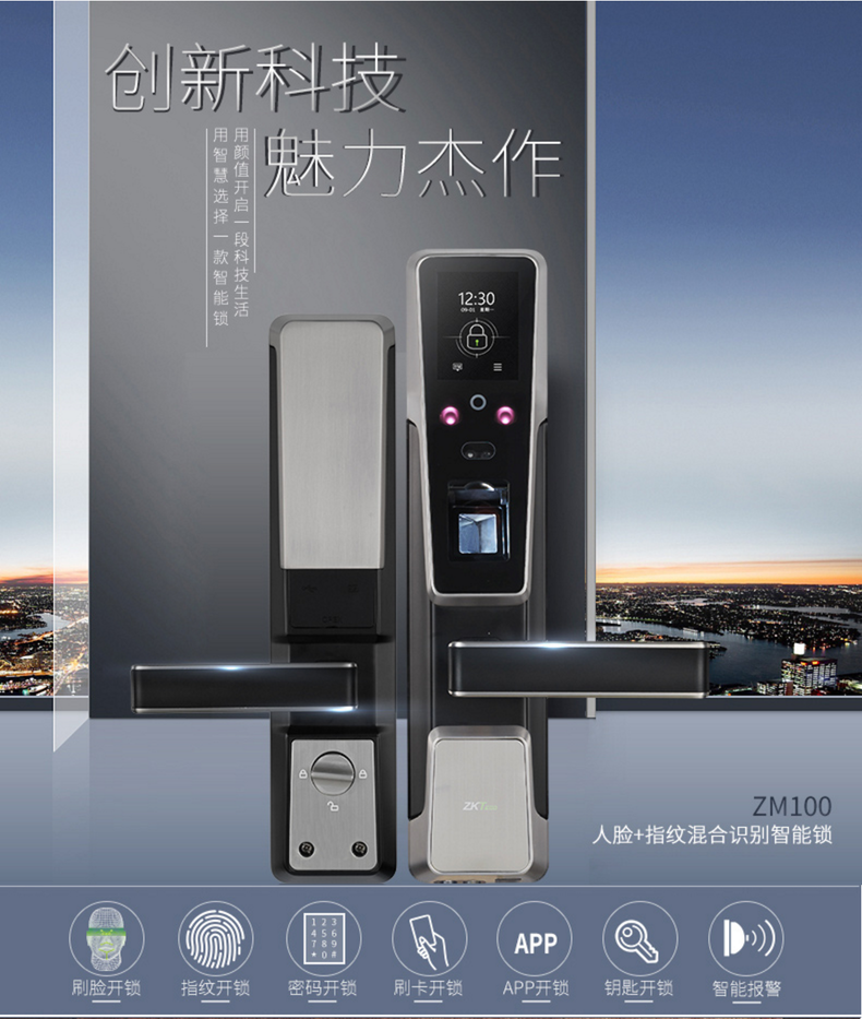 中控智慧zm100指纹锁 人脸刷脸开门密码防盗门智能锁 新店 指纹锁门