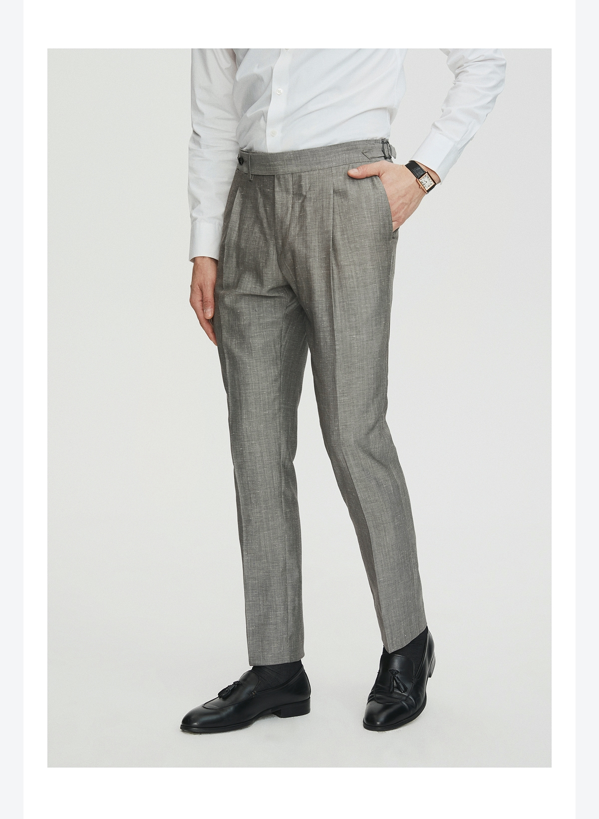 fullmonty2022新款亚麻西裤巴黎扣男士商务轻正装西服裤子春夏季西装