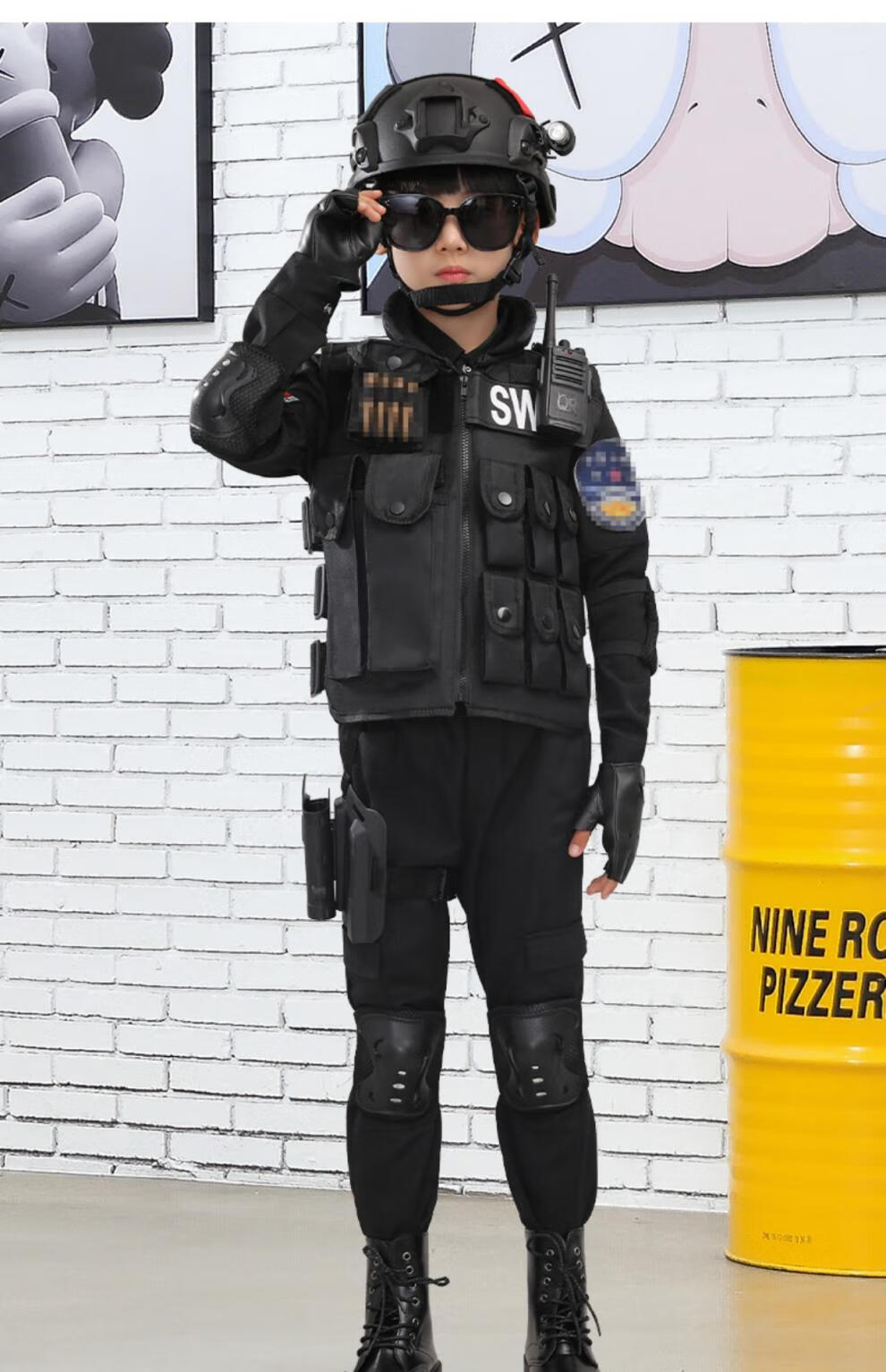 儿童特警迷彩服冬季加绒加厚警察服特全套服装万圣节警官服警察服表演