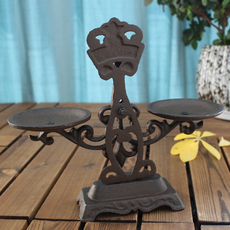 天平摆件美式乡村个性创意复古厚重铸铁天平家居装饰礼品摆件烛台天平