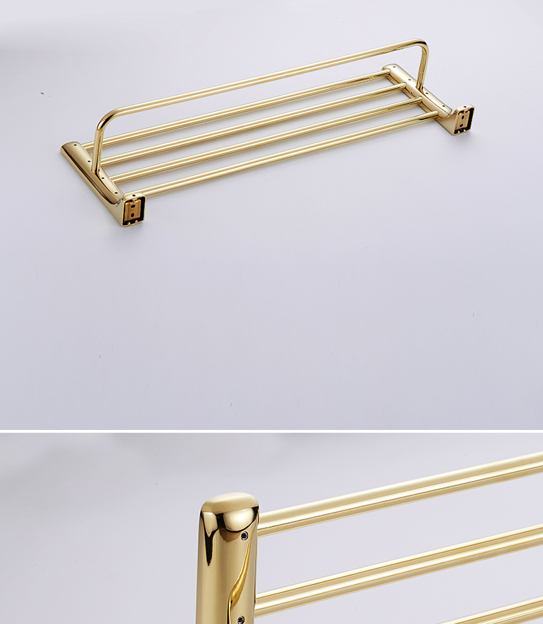 免打孔金色毛巾架卫生间浴巾架浴室置物架酒店不锈钢卫浴挂件套装金色