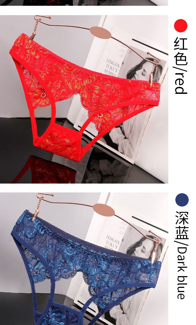 开裆内裤免脱女性感诱惑雷丝情趣裤头透明开档迷人丁字裤蕾丝镂空低腰