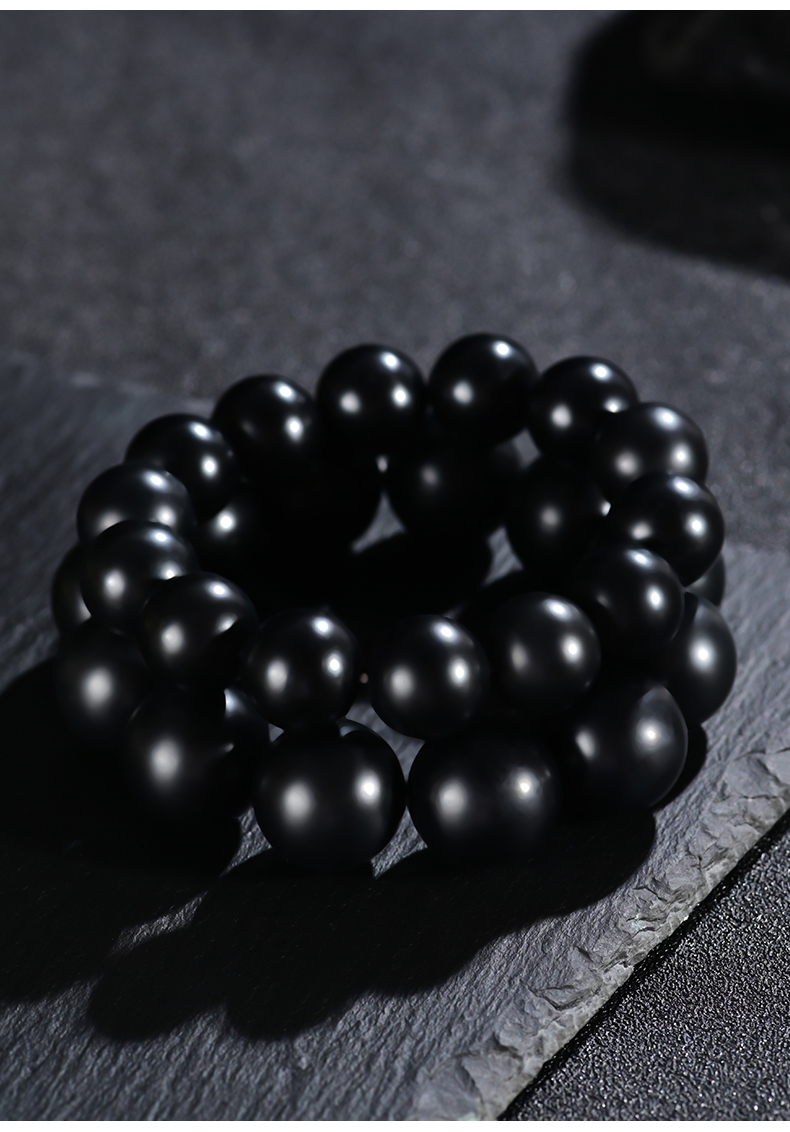 一北新疆和田玉黑羊脂墨玉手串男原矿玉石圆珠手链女佛珠散珠链子16mm
