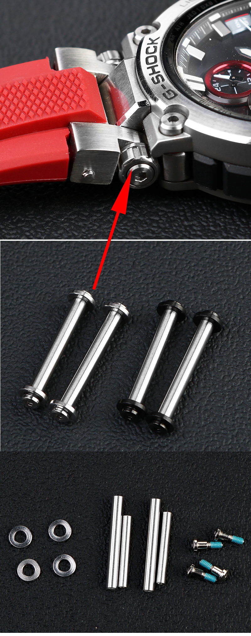 适配casio卡西欧手表固定杆mtg-b1000精钢螺丝杆专用连接杆配件 黑色